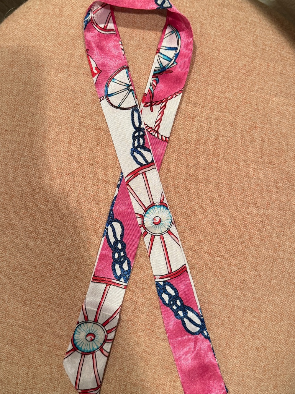 Twilly Silk-Feel Pink Printed Scarf Ribbon